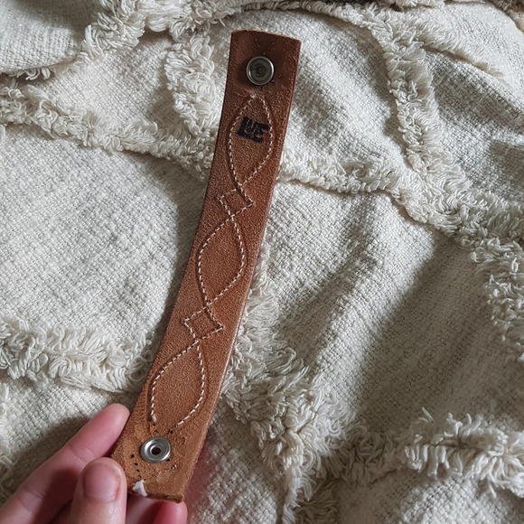 Lue Upcycle Leather Cuff brown western boho stitched detail 8.5” Bracelet - Picture 4 of 4